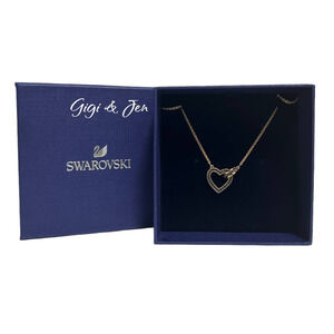 Swarovski Lovely Dark Gray Crystal Heart Pendant Rose Gold Necklace
